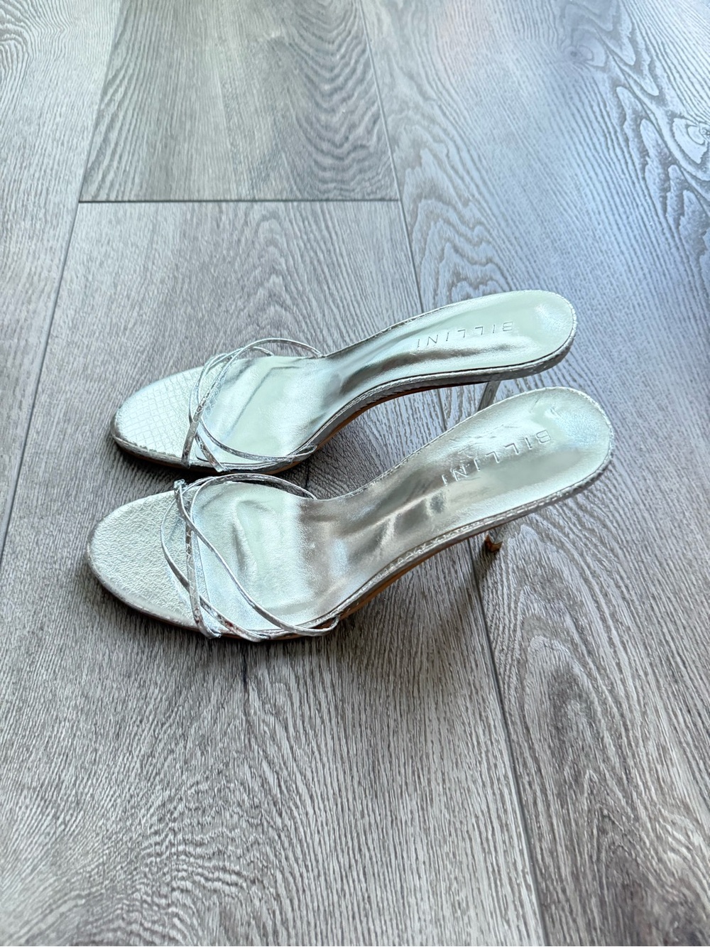 billini viviette silver scale strappy open toe slip on mules high heels size 6